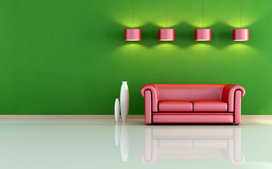 red and green living room - rendering