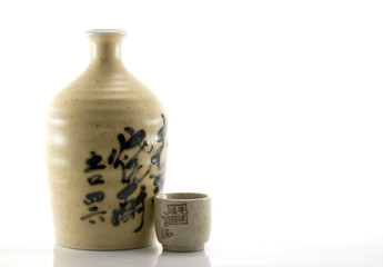 Clay Sake Bottle and Cup