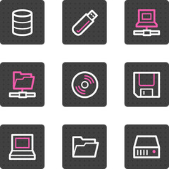 Drives and storage web icons, grey square buttons series