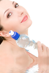 pretty woman with bottle of clean water