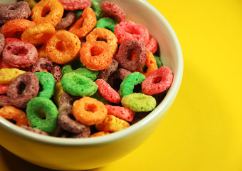 Bowl of colorful cereal
