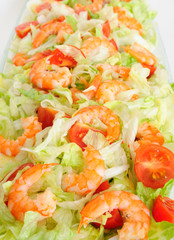 Shrimp salad in a glass dish