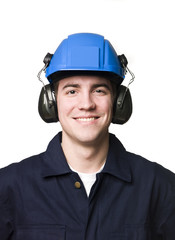 Man with helmed