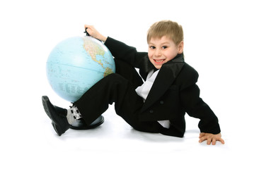 little schoolboy with a globe