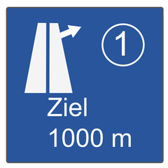 Autobahn Ausfahrtschild Nummer 1, Ziel in 1000 meter, farbe in Blau