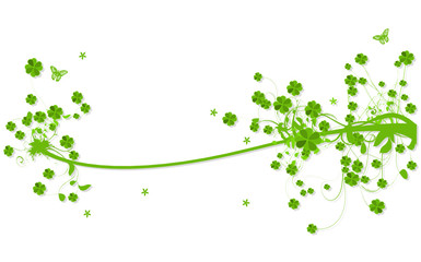 Floral design with clover leaves and butterflies