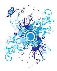 papillons floral cercles bleu