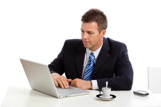 Businessman working on laptop computer