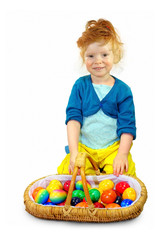 Happy little girl with easter eggs