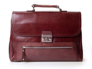 The reg leather man’s bag on white background