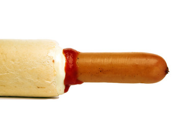 French hot-dog with mayonnaise and katchup