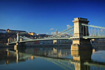 Chain bridge on Danube river, Budapest, Hungary