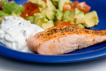 Fried salmon on plate