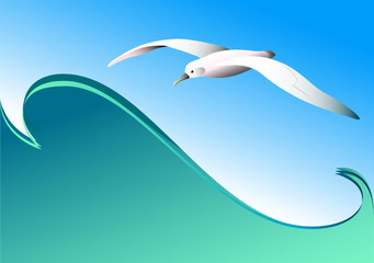 Seagull and wave. Vector.