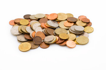 A group of old coins isolated on white