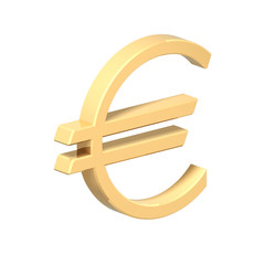 Gold Euro sign isolated on white.