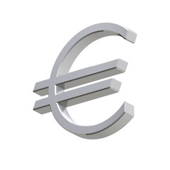 Silver Euro sign isolated on white