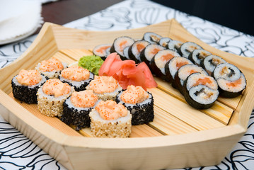 sushi on wood plate