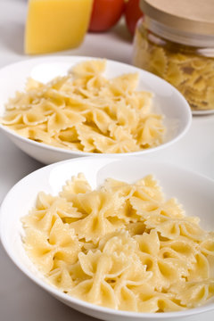 Two Servings Of Cooked Plain Fresh Farfalle Pasta