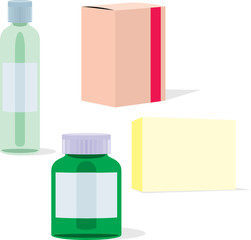 isolated painkillers bottles and carton boxes set