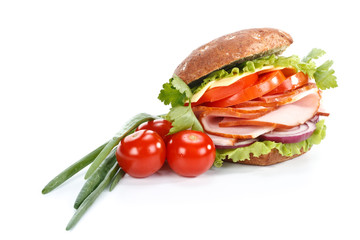 Ham sandwich with vegetables