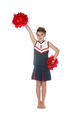 young girl in cheerleader outfit and ponpons