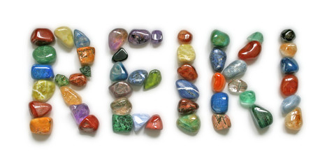 Reiki written in tumbled stones © Nikki Zalewski