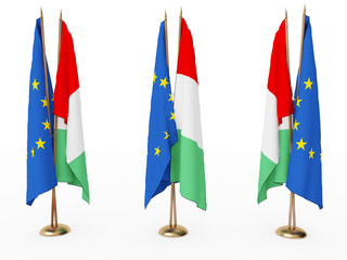 flags of EU and the Italy isolated white