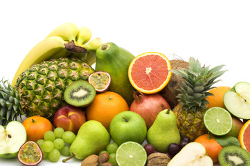 fresh fruits on white background