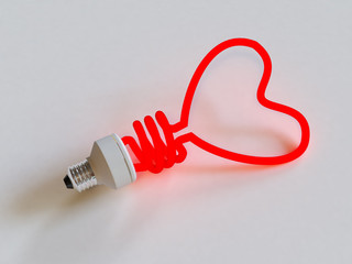 Energy saving lamp in the shape of the heart
