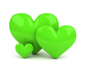 three green hearts. symbol of healthy family