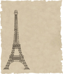 the vector eiffel tower on old paper
