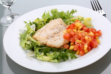 Fish dish - roasted cod with vegetable salad