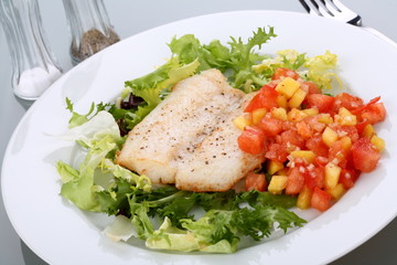 Fish dish - roasted cod with vegetable salad
