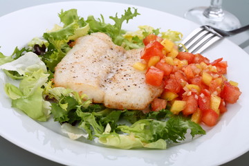 Fish dish - roasted cod with vegetable salad