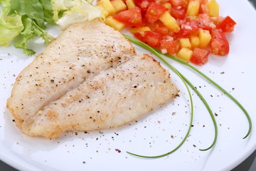 Fish dish - roasted cod with vegetable salad
