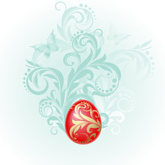 Easter background with egg  and  plants