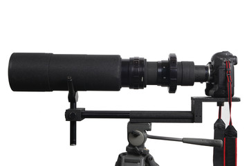Professional DSLR with Telephoto lens side view