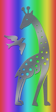 Giraffe and Bird - Wilderness - Rainbow