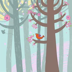 Peel and stick wall murals Birds in the wood Spring time forest