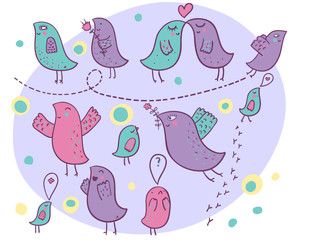 Cute cartoon  birds in love