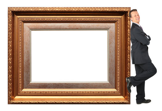 businessman stands near Picture frame baget collage