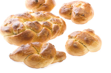 bun with sultana on white