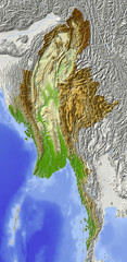 Burma (Myanmar), shaded relief map