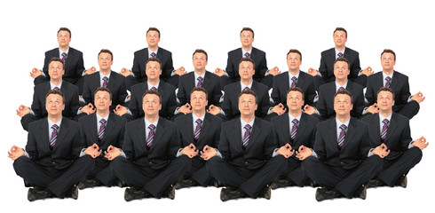 meditating businessmen crowd collage