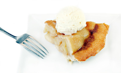 Apple Pie with Ice Cream on White Plate