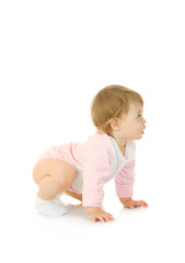 Small baby make gymnastic exercise isolated