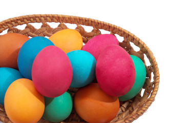 Colored eggs on a white background