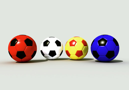 four colored  soccer-balls