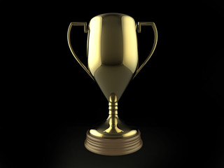 Gold trophy on black background